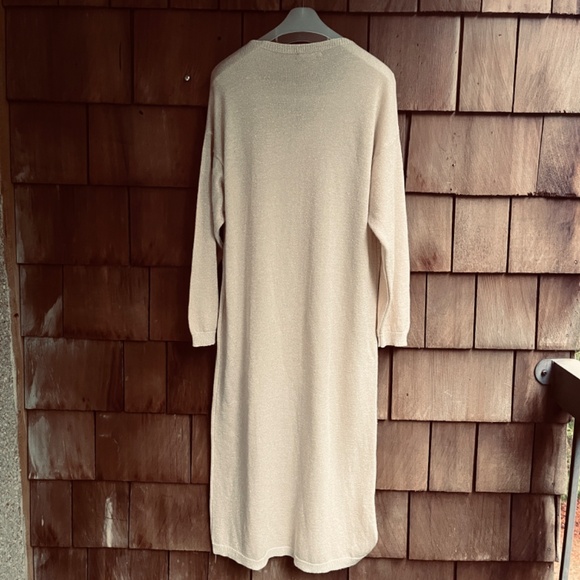 ALCHEMIA TRICOT 🇮🇹 Italy Women Long Sleeve Metallic Sweater Dress M White Gold - Picture 11 of 13